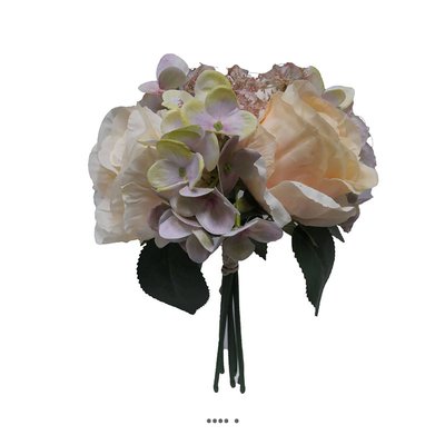 Bouquet de fausses roses et hortensias H 30 ARTIFICIELLES