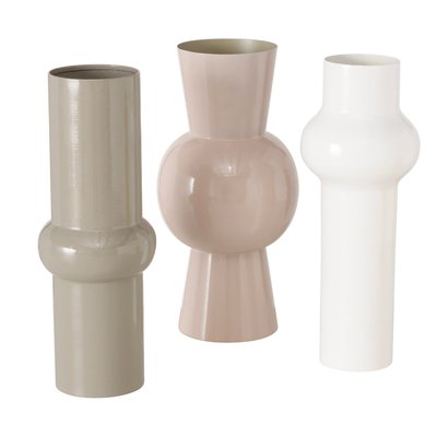 Set de 3 vases design en fer émaillé blanc et beige WADIGA