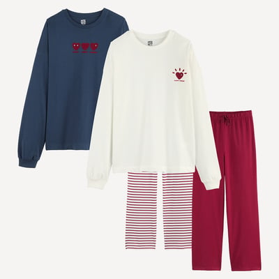 Lote de 2 pijamas em algodão, estampados com corações e riscas LA REDOUTE COLLECTIONS