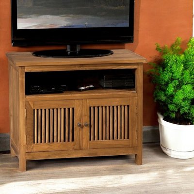 Meuble TV 80cm bois de teck 2 portes 1 niche style colonial BISHO PIER IMPORT