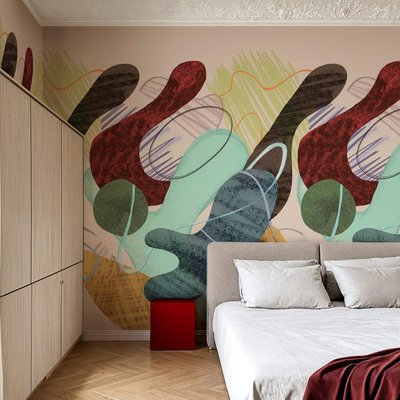 Papier peint design avec formes abstraites aux tons beige - 85x260 cm (l x h) LA TOUCHE ORIGINALE