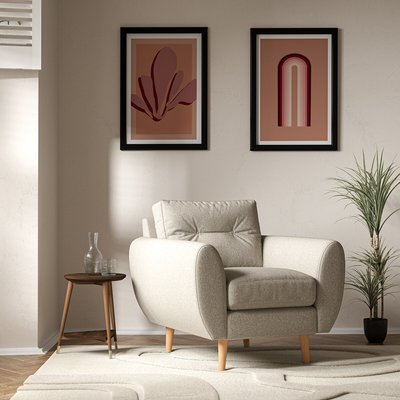 Ada Scandi Buttoned Soft Woven Armchair with Light Wood Legs SO'HOME