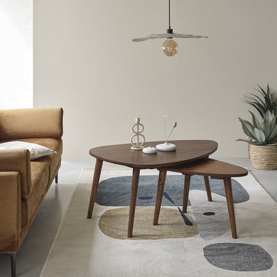 Lot de 2 tables basses gigognes en bois massif  BRUNE BERAH GETAH