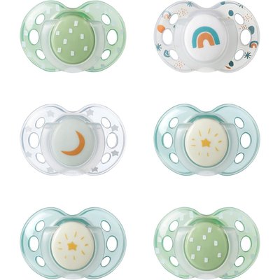 Lot de 6 Sucettes nuit Closer to Nature Classique 18-36 mois Garçon TOMMEE TIPPEE