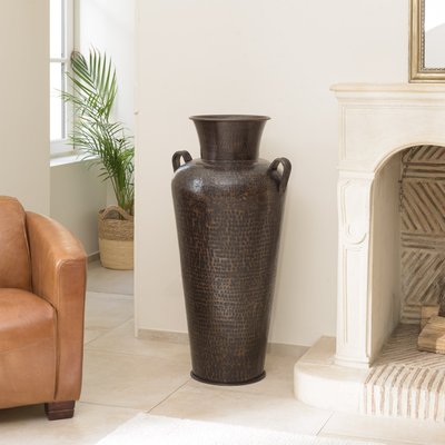 Grand vase alu martelé style amphore couleur cuivre/noir H99,5 cm NADOR PIER IMPORT