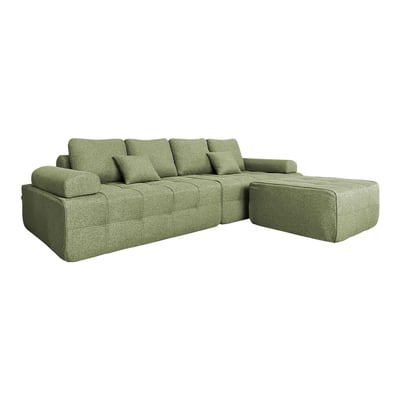 Canapé compressé modulable 4 places assise profonde en tissu avec pouf et coussins, SNUGGY OVIALA