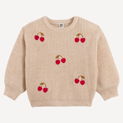 Pull col rond en grosse maille, motifs brodés cerises devant LA REDOUTE COLLECTIONS