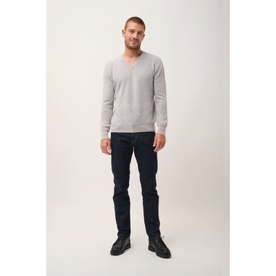Pull Col V  Gris Clair Chiné Mevron JUST CASHMERE