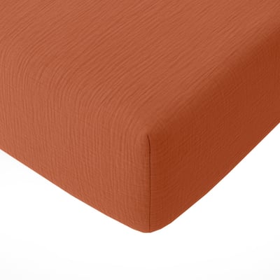 Drap housse en gaze de coton lavé bonnet 30 cm uni, PUR BATON ROUGE