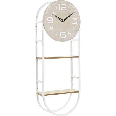 Horloge murale scandinave blanche étagère bois et métal RECOLLECTION