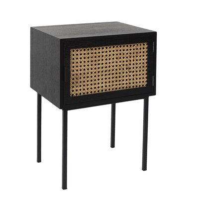Table de chevet en cannage 1 porte en Bois et métal TOILINUX