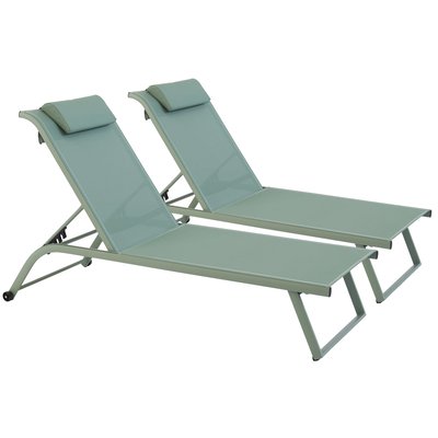 Lot de 2 bains de soleil en aluminium avec roues, inclinables 4 positions, OLMETA OVIALA