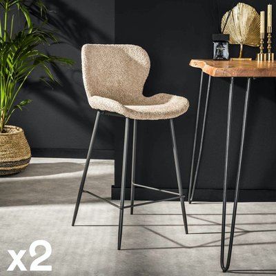 Tabouret de bar beige en bouclette (lot de 2) MELBOURNE PIER IMPORT