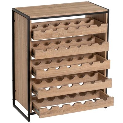 Étagère à bouteilles bois et métal noir 30 bouteilles 75x40x90cm WADIGA