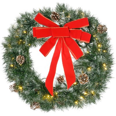 Couronne de Noël artificielle lumineuse Ø 60 cm 50 LED avec décoration HOMCOM