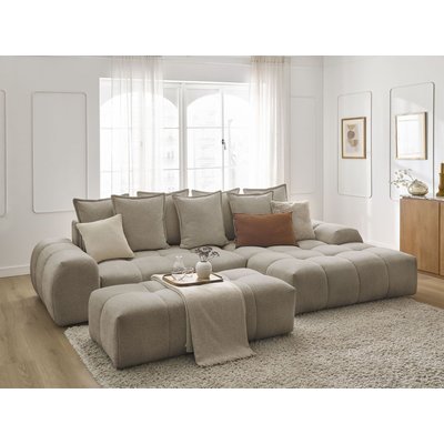 Canapé d'angle convertible 4 places en tissu chiné avec pouf, EVEREST BOBOCHIC