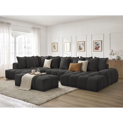 Canapé panoramique convertible 7 places en tissu texturé avec pouf, EVEREST BOBOCHIC