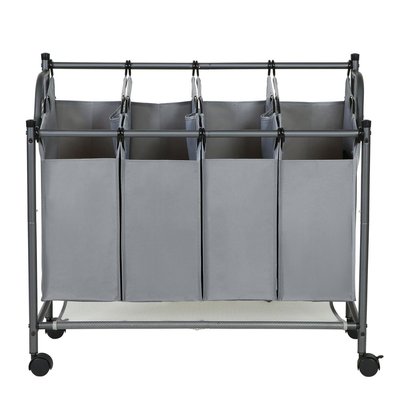 Bac à Linge avec 4 Sacs Amovibles Gris sur Roulettes - L87,5 cm CALICOSY