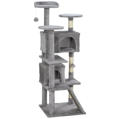 Arbre à chat 2 niches grattoir griffoirs plate-formes 2 niches 2 pompons PAWHUT