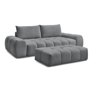 Canapé droit convertible 3 places en tissu chiné avec pouf, EVEREST BOBOCHIC