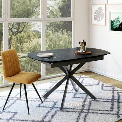 Table extensible céramique marbrée noire pied mikado 140-200 cm OTTAWA PIER IMPORT