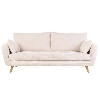 Canapé scandinave 3 places en tissu velours côtelé écru et bois clair CREEP MILIBOO