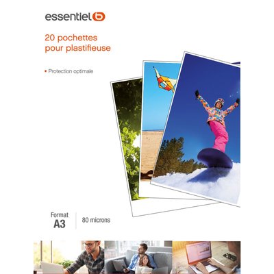 Consommable de bureau pour plastifieuse 20 feuilles A3 pour plastifieuse 80mic ESSENTIEL B