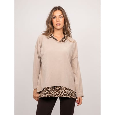 Pull 2 En 1 Effet Superposé Col Chemise Léopard Keva DONA LISA