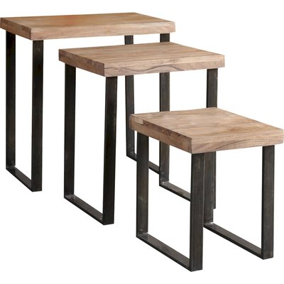 Table d'appoint acacia et métal style industriel naturel RECOLLECTION