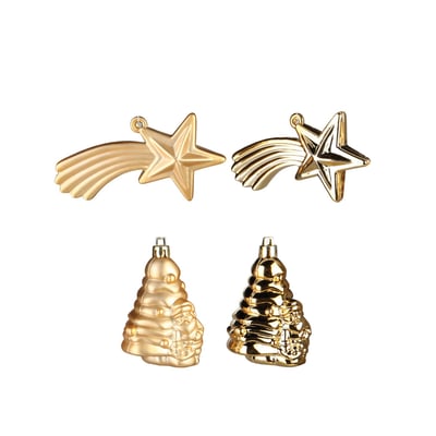 Lot de 4 Boules de Noël 2 Sapins et 2 Étoiles Brillant et Mat EDEN