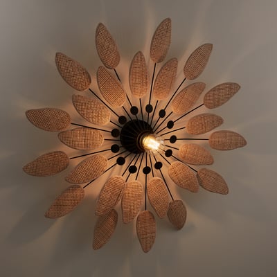 Wand- of plafondlamp in staal en riet, diameter 71,5 cm, LÉONIE LA REDOUTE INTERIEURS