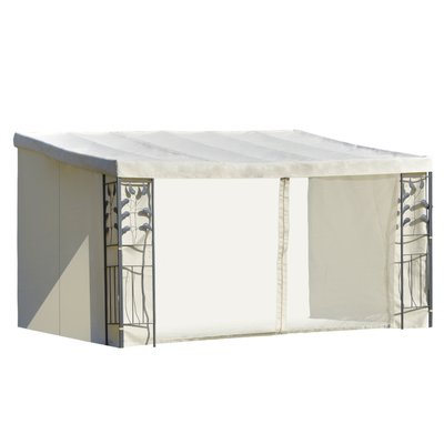 Pergola adossable polyester haute densité moustiquaires crème métal époxy gris OUTSUNNY