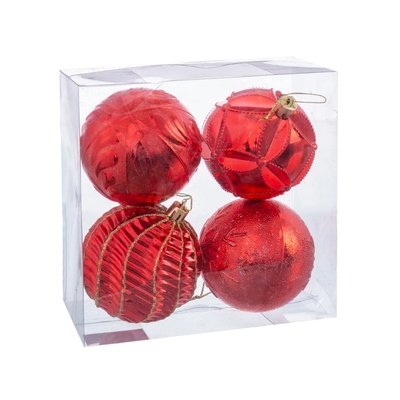 Set de 4 boules de Noël rouges et dorées - 8cm WADIGA
