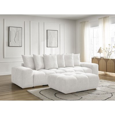 Canapé droit fixe 4 places en tissu bouclette avec pouf, ANAKIN BOBOCHIC