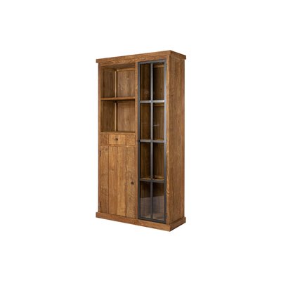 Vitrine en bois recyclé et métal 2 portes 2 tiroirs 2 niches ouverte - LINAS HELLIN, DEPUIS 1862
