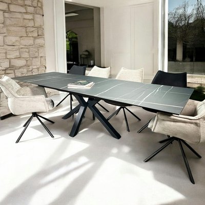 Table en céramique extensible pied étoile effet marbre noir 180-280 cm LOMBARDIE PIER IMPORT