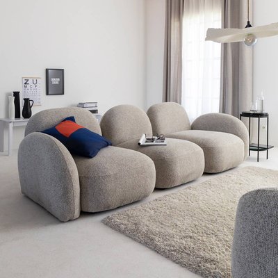 Canapé 3 modules en tissu bouclette gris  CALYA MADE IN MEUBLES 