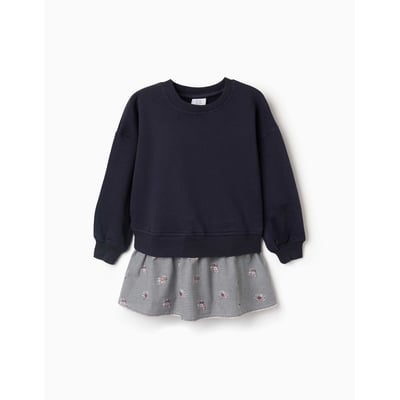 Robe bi-matière en coton avec motif Vichy ZIPPY