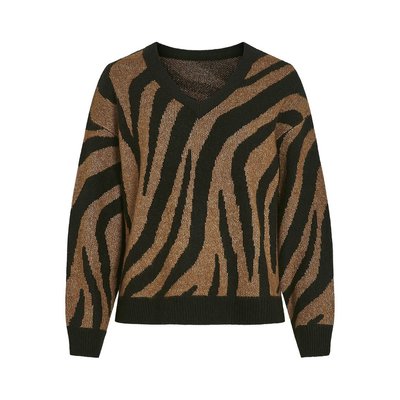 Maglione scollo a V stampa zebrata VILA
