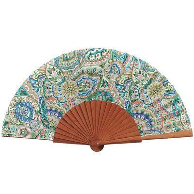 Eventail en bois de merisier et toile coton INDIANNA VENT DE BOHÈME