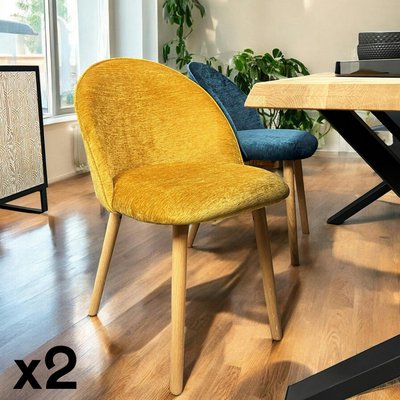 Chaise scandinave en bois et velours moutarde (lot de 2) ETNA PIER IMPORT