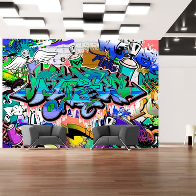 Papier peint intissé panoramique Street art Graffiti: motif bleu EDEN