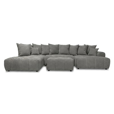 Canapé panoramique convertible 6 places en tissu bouclette avec pouf, ROXELANE BOBOCHIC
