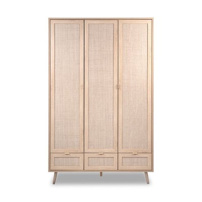 Armoire 3 Portes 3 Tiroirs et 2 Penderies L120 cm - Impression Rotin - BALI CALICOSY