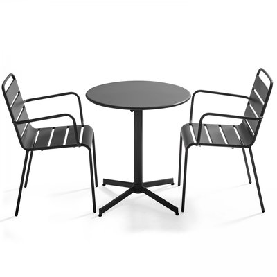 Table de jardin rabattable en métal et 2 fauteuils, PALAVAS OVIALA