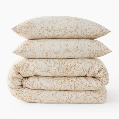 Lot housse de couette et taies d'oreillers carrées, imprimé fleurs, 220x240cm, 100% coton bio GOTS MONOPRIX