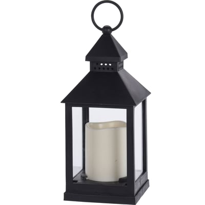 Lanterne noire bougie led Décoration Noël - 10x10x27.5cm WADIGA