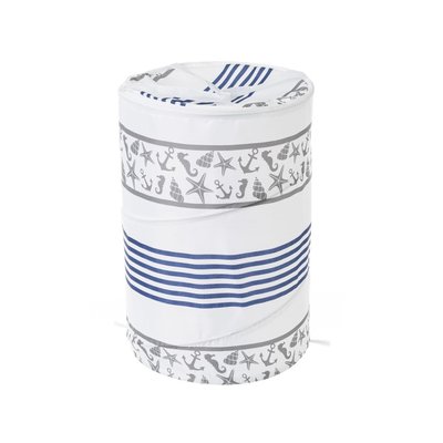 Panier à linge en polyester bleu et blanc coquillages WADIGA