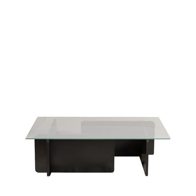 Table basse en verre trempé et bois- CUBIX DRAWER