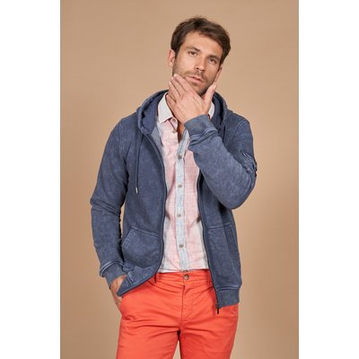 Sweat zippé à capuche teint et délavé MCS